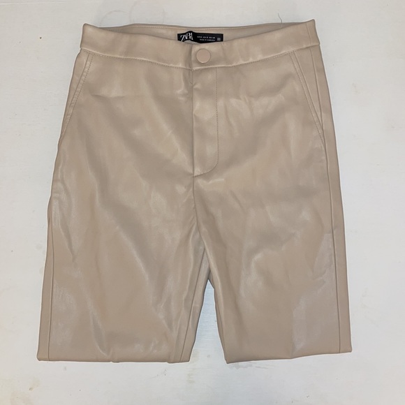 Zara Pants - Beige Leather Leggings